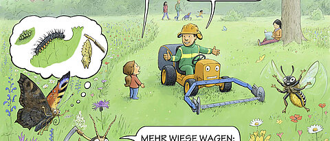 Cartoon zu nachhaltigem Grünflächenmanagement